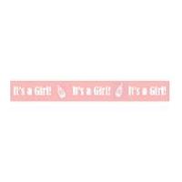 10mm Celebrate Satin Its A Girl Bottle Ribbon White/Baby Pink