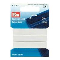 10mm Prym Plain Cotton Tape 5m White