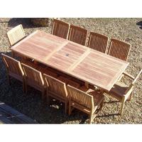 10 Seater Teak Extending Table set with Fixed Chairs and Armchairs