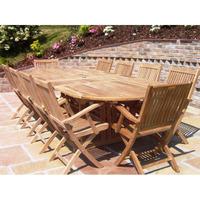 10 seater oval extending teak set with armchairs