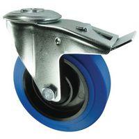 100MM SWIVEL CASTOR WITH BRAKE SINGLE HOLE FIXING - RUBBER/STEEL