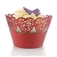 10 Red Heart Laser Cut Cup Cake Wraps