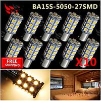 10x Warm White Ba15s 1156 RV Reverse 27 LED SMD Car Rear Turn Light Signal Bulbs