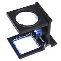 10X Metal Folding Pocket Jewelry Loupe Magnifier Magnifying Glass with Scale and LED