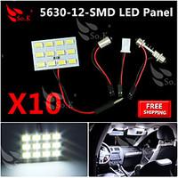 10X White 5630 12 SMD Panel Map Dome Interior Light Festoon T10 BA9S Adapter