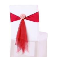 10PCS Wedding Banquet Decorations Organza Handmade Chair Cover Sashes With Artificial Rose Flower Events Supplies Party Decoration Chair Sash