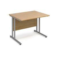 1000mm straight desk in oak 800mm deep 25mm thick top single cable por ...