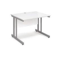 1000 long double cantilever desk in white silver frame