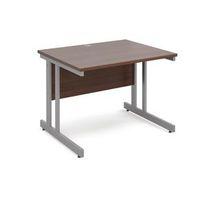 1000 LONG DOUBLE CANTILEVER DESK IN WALNUT, SILVER FRAME