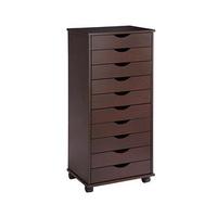 10 drawer rolling storage unit mahogany wood