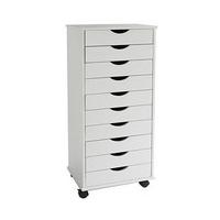 10-drawer Rolling Storage Unit, White, Wood