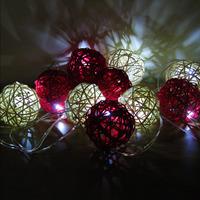 10 Rattan Solar Balls Red & White