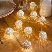 10-bulb white metal ball LED string lights