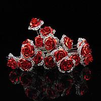 10 pcs Women\'s Red Rose Flower Headpiece-Wedding U Shape Hair Pin / Hair Stick Jewelry