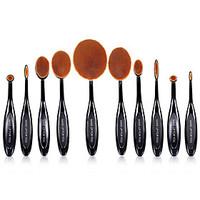 10 pcs oval makeup brushes set synthetic hair professional full covera ...