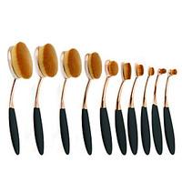 10Pc/Set Pro Fashion Gold Black Oval Toothbrush Shape Eyebrow Face Foundation Podwer Eyeliner Lip Makeup Brushes Tools