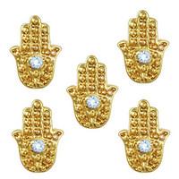 10pcs Hand Charms with Blue Rhinestone Evil Eye Hamsa Egypt Theme 3D Gold Nail Art Alloy 7mm x 9mm