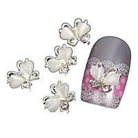 10pcs Flying Butterfly with White Cat\'s Eye Stone 3D Alloy Nail Art Decoration