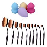 10pcs/Set Toothbrush Eyebrow Foundation Eyeliner Lip Oval Brushes4pcs Makeup Foundation Puff Shape Sponges