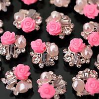 10pcs/set Nail Art Decoration Tips Glitter Rhinestone Pink Rose Flower decoration