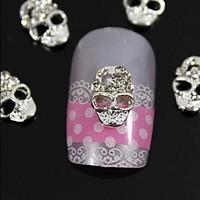 10pcs Silver Skull 3D Rhinestone Alloy Nail Art Decoration