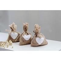 10PCS/Lot Vintage Jute Wedding Favor Bags with White Hearts Rustic Shabby Chic Party Supplies