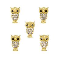 10pcs Cute Owl with Clear Rhinestone 3D Gold Nail Art Alloy 9mm x15mm