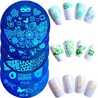 10pcs Hot Sale Nail Stainless Steel Stamping Plate Fashion Manicure Stencils Cute Cartoon Lovely Design Nail DIY Tool For Manicure Beauty STZ-21-30