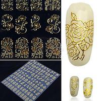 108 Pcs Nail Sticker Metal Retro Hollow Totem Gold Silver Nail Sticker