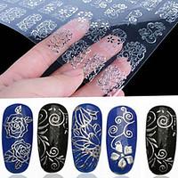 108 Pcs 3D Silver Flower Nail Art Stickers Decals Stamping Hollow Sticker DIY Decoration Tools