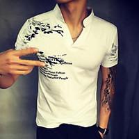 100% Cotton New Men T-Shirt Floral Print Short Sleeve Stand Collar Mens T-Shirt