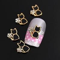 10pcs golden plated metal black cat rhinestone 3d alloy nail art decor ...