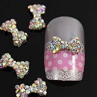 10pcs Crystal AB Rhinestones Beads Bow Tie 3D Alloy Nail Art Decoration