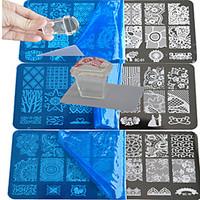 10pcs Lace Stamping Plate Polish Nail Art Transfer Template And 1 Square Transparent Stamp BC1-10