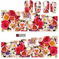 10pcs/set Hot Sale Nail Beauty Romantic Style Nail Art Sticker Beautiful Rose Colorful Flower Design Water Transfer Decals Sweet Flower Design A099