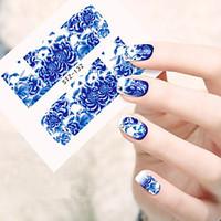 10pcsset beautiful blue flower design nail art sticker full nail water ...