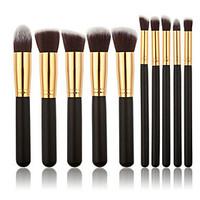 10 Cosmetic Brushes Black Handles Gold Tubes Make-up Brushes And Beauty Sets