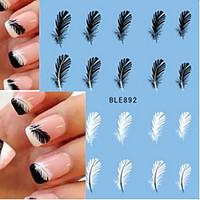 10pcs Hot Sale Summer Nail Art Water Transfer Decals Beautiful BlackWhite Feather Sticker Nail Art Beauty Decals BLE892