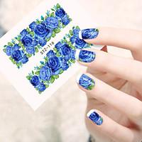 10pcsset sweet style nail art water transfer decals romantic blue rose ...