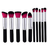 10Pcs Black And Silver Makeup Brush Red And Black Brush Head