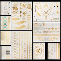 10pcs Body Art Temporary YS Gold Silver Black Flash Metallic Tattoos Sticker Chains Bracelet Necklace Jewelry Waterproof