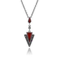 1.05ct Carnelian & Marcasite Art Deco Necklace in 925 Sterling Silver