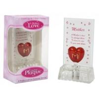 11x5cm Liteup Glass Plaque On Base W/glass Heart Mother Ver