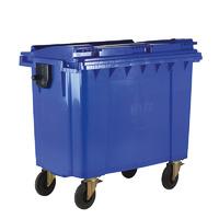 1100L Wheeled Bin With Blue Flat Lockable Lid - H X W X D mm: 1330 X 1400 X 1090