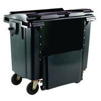 1100L WHEELED BIN WITH DROP DOWN FRONT WITH FLAT LID GREY - H X W X DMM: 1330 X 1400 X 1090