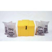 110l heavy duty yellow lockable midi salt bin 4 bags 25kg white de ici ...