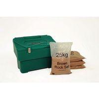 115l GREEN GRIT BIN WITH HASP AND STAPLE + 4 BAGS 25KG BROWN ROCK SALT
