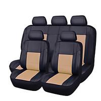 11Pcs PU Leather Black With Beige Auto Car-Covers Full Synthetic Set Seat Covers