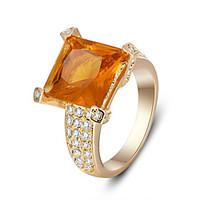 11mm Square Orange CZ Alloy Women Trendy Jewelry Rhoudim Plated Rings For Party 2016