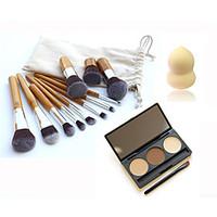 11pcs Bamboo Makeup Brush 3 Color Eyebrow Powder Small Non-latex Gourd Shape Puff